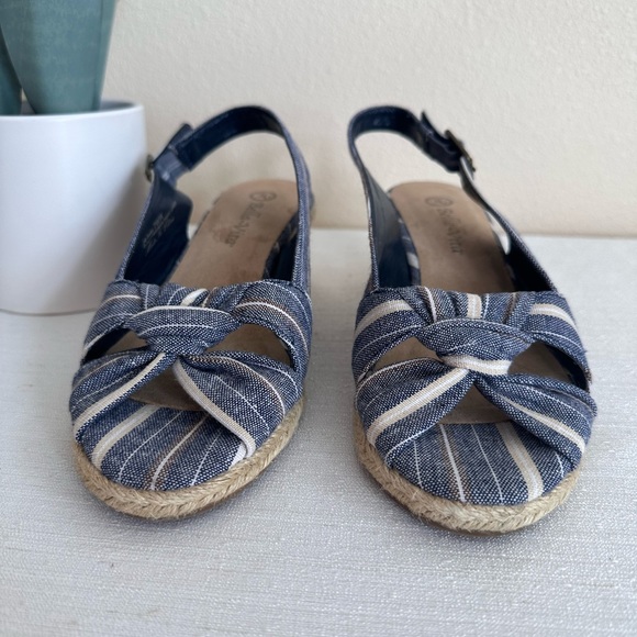 New Bella Vita Seraphina 2 Navy Stripe Espadrille Wedge Sandals Women’s 7WW - Picture 5 of 14